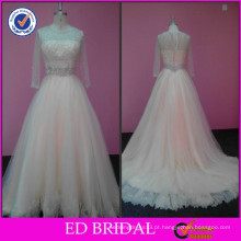 2017 ED Bridal Customized Crystal Beaded cintura champanhe coloridas vestidos de casamento com mangas